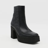 Agathe platform ankle boots in black leather women shoes