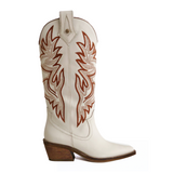 Dramen western cowboy boots in off white leather womens shoes