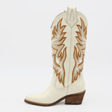 Dramen western cowboy boots in off white leather womens shoes