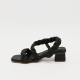 Island braided crochet sandals in black leather women shoes