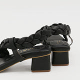 Island braided crochet sandals in black leather women shoes