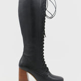 Renaissance lace knee-high boots black leather womens shoes