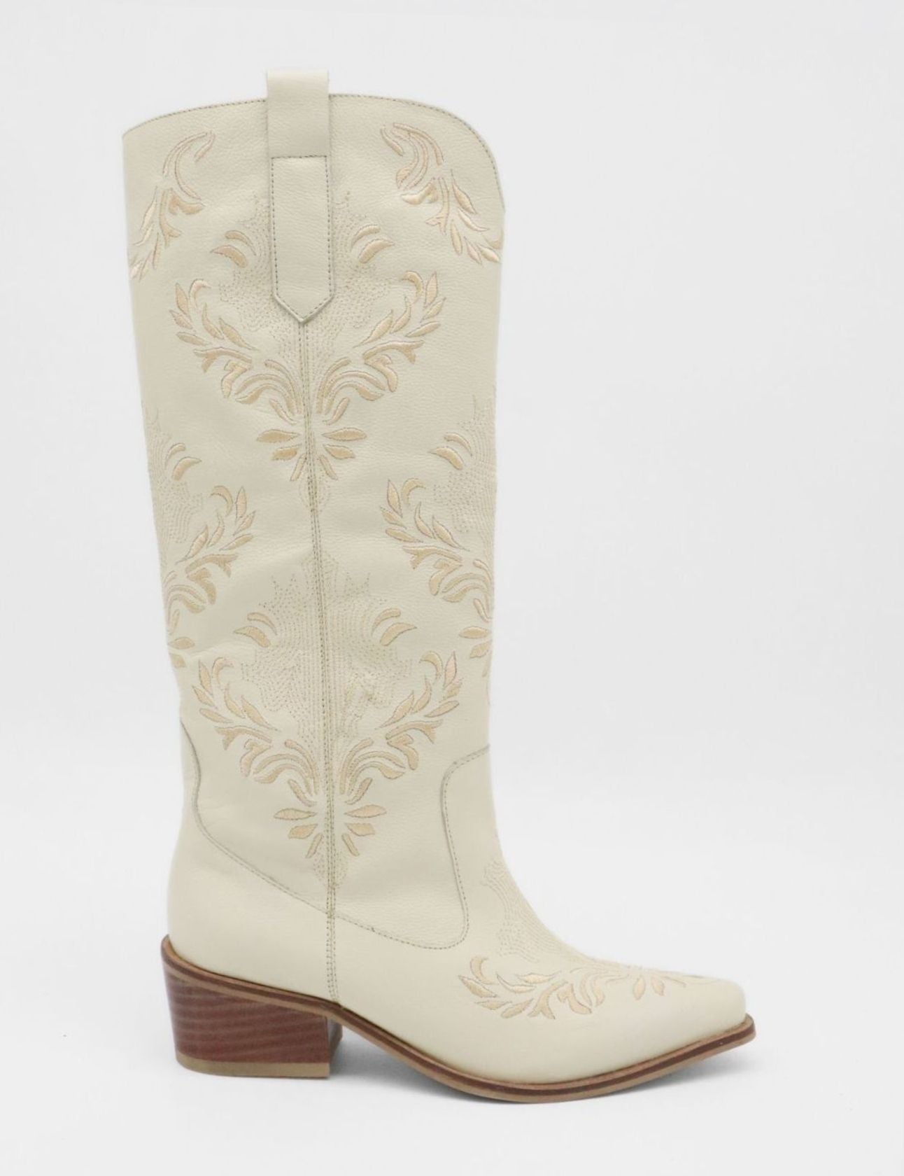 Jolene western cowboy boots in ivory leather women's shoes