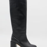 Cleo knee-high block heel boots in black leather womens shoe