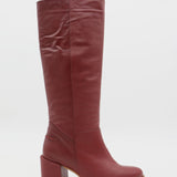 Cleo knee-high block heel boots in red leather women's shoe