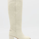 Cleo knee-high block heel boots in off white leather womens shoe