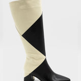 Bari knee-high boots in black/off white leather womens shoes