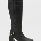 Tessa knee high boots in black leather womens shoes