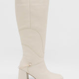 Tessa knee high boots in off white leather womens shoes