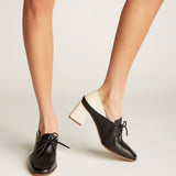 Focus heeled loafers in black/off white leather womens shoes