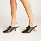 Focus heeled loafers in black/off white leather womens shoes