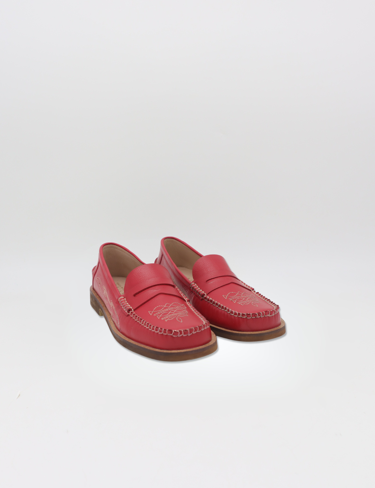 Stivali Baldanza penny loafers in red leather with western embroidery women's shoes