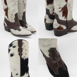 Nirvana western cowboy boots in white/brown cowhide leather womens shoes