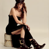 Moonlight western inspired cowboy boots in black leather womens shoes