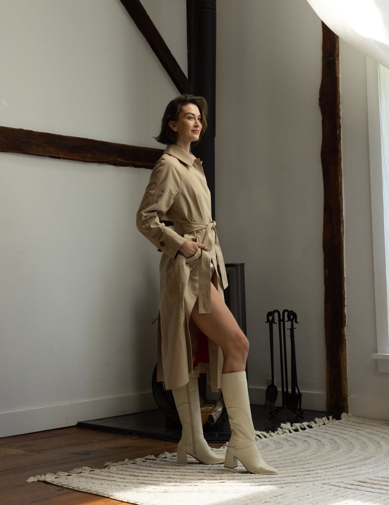 Boots White Knee Length Coat Tessa Knee High Boots In Off White