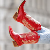 Loyal western cowboy boots in red leather women's shoes