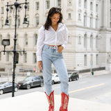 Loyal western cowboy boots in red leather women's shoes