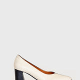 Antoinette block heel pumps in black/off white leather womens shoes