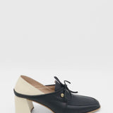 Focus heeled loafers in black/off white leather womens shoes