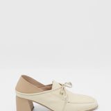 Focus heeled loafers in off white/tan leather womens shoes