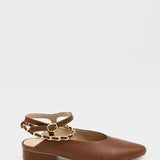 Selene gold chain slip on mule in tan leather