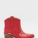 Joy western cowboy booties in red leather women's shoes