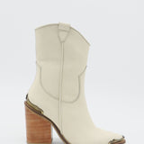 Coachella western cowboy boots in off white leather womens shoes