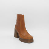 Agathe platform ankle boots in cognac leather women's shoes