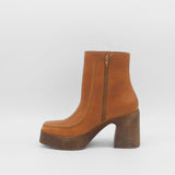 Agathe platform ankle boots in cognac leather women's shoes
