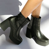 Agathe platform ankle boots in black leather women shoes