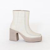 Agathe platform ankle boots in off white leather women shoes