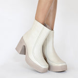Agathe platform ankle boots in off white leather women shoes
