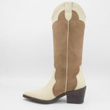 Stivali Agiatezza western boots in ivory leather x mocha suede