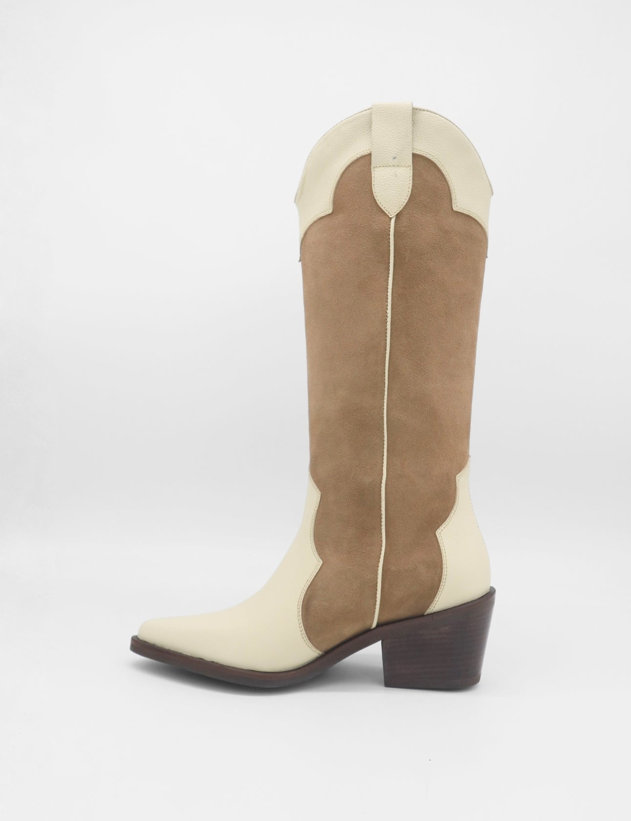 Stivali Agiatezza western boots in ivory leather x mocha suede