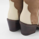 Stivali Agiatezza western boots in ivory leather x mocha suede