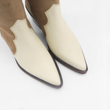 Stivali Agiatezza western boots in ivory leather x mocha suede