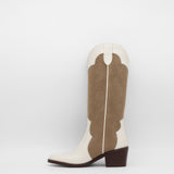 Stivali Agiatezza western boots in ivory leather x mocha suede