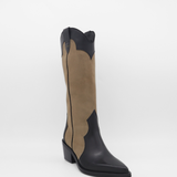 Stivali Agiatezza western boots in black leather x mocha suede