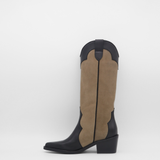 Stivali Agiatezza western boots in black leather x mocha suede