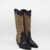 Stivali Agiatezza western boots in black leather x mocha suede