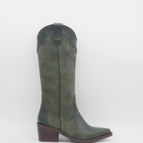 Stivali Agiatezza western boots in olive leather x suede