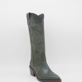 Stivali Agiatezza western boots in olive leather x suede