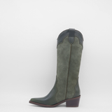 Stivali Agiatezza western boots in olive leather x suede