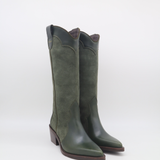 Stivali Agiatezza western boots in olive leather x suede