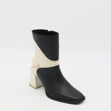 Amanda heeled ankle boot in black/off white leather women's shoes