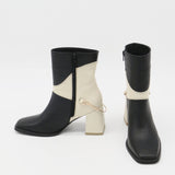 Amanda heeled ankle boot in black/off white leather women's shoes