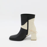 Amanda heeled ankle boot in black/off white leather women's shoes