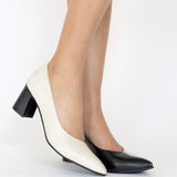 Antoinette block heel pumps in black/off white leather womens shoes