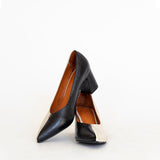 Antoinette block heel pumps in black/off white leather womens shoes