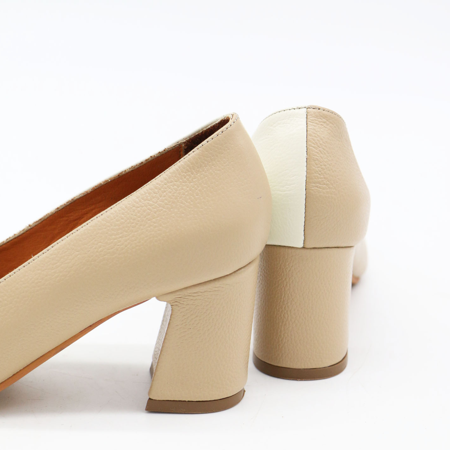 Antoinette block heel pumps in off white tan leather womens shoes STIVALI NEW YORK